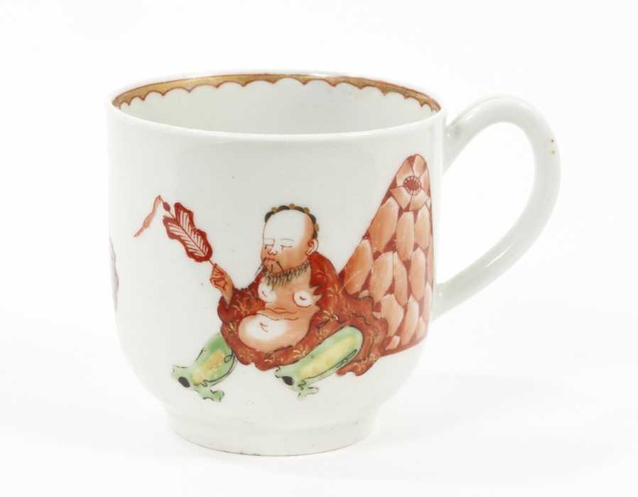 Unusual Worcester coffee cup, circa 1770, polychrome painted with immortals, 5.75cm high