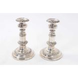 Pair George III silver telescopic candlesticks, with floral decoration