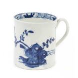 A good Worcester blue and white coffee can, circa 1755, painted with the Warbler pattern, workman's