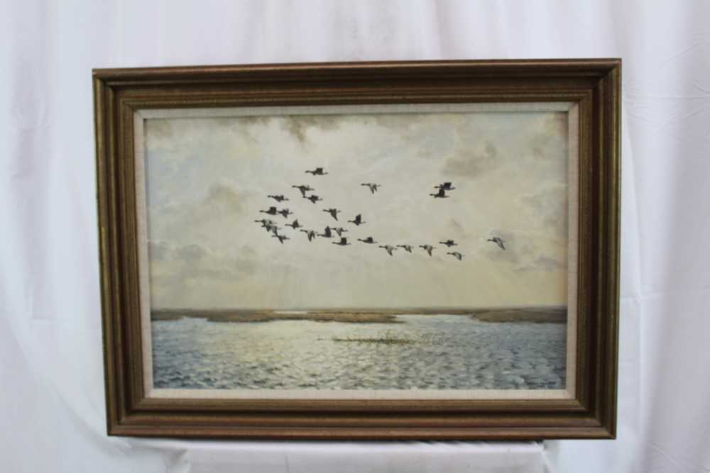 *Julian Novorol (b.1949) pair of oils on canvas - Geese over the Marshes, signed and dated 1989, 40. - Image 3 of 17