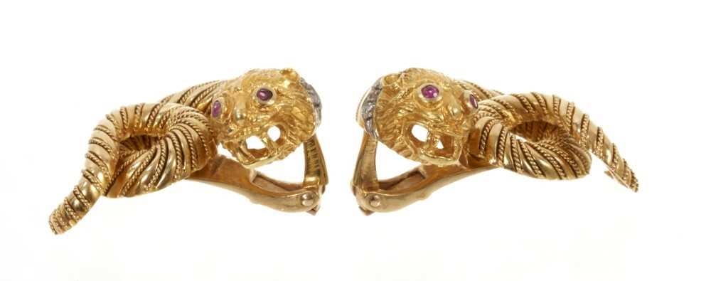 Pair of Lalaounis gold diamond and ruby earrings - Image 2 of 6
