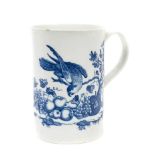 18th century Worcester blue printed Parrot Pecking Fruit pattern mug, circa 1770
