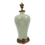 Chinese celedon glazed vase, now as a lamp with continental ormolu mounts