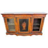 Mid Victorian burr walnut, inlaid and ormolu mounted breakfront cabinet, one door lacking glass.