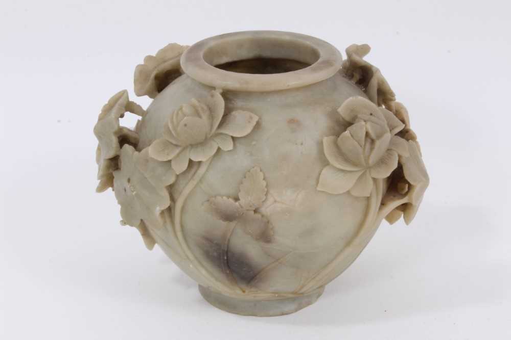 Antique Chinese carved soapstone pot - Image 3 of 6