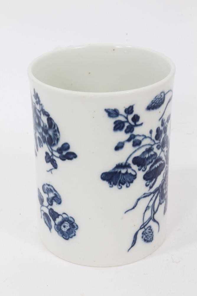 A Caughley blue and white mug, printed with floral sprays, C mark to base, 8.5cm high - Image 2 of 5