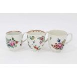 A Liverpool Christian coffee cup, circa 1775, polychrome painted with floral sprays, together with t