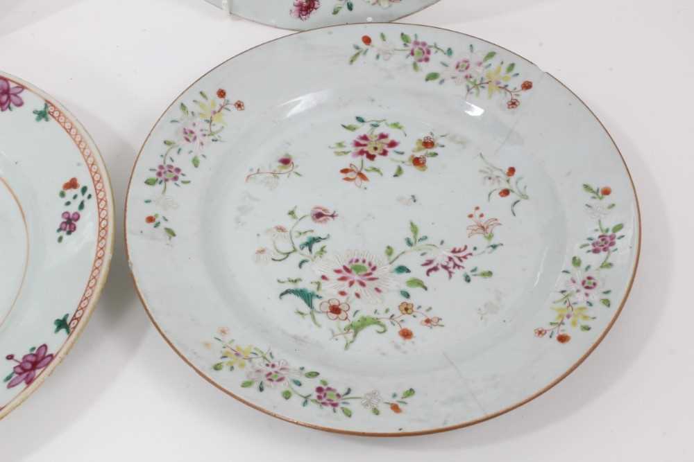 Six 18th century Chinese famille rose porcelain plates, each painted with flowers - Image 7 of 8