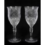 Fine pair of Victorian cut glass wine glasses, probably Webb