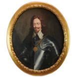After Van Dyke, 19th century oval oil on canvas - portrait of Charles I, 102cm x 84cm, in good perio