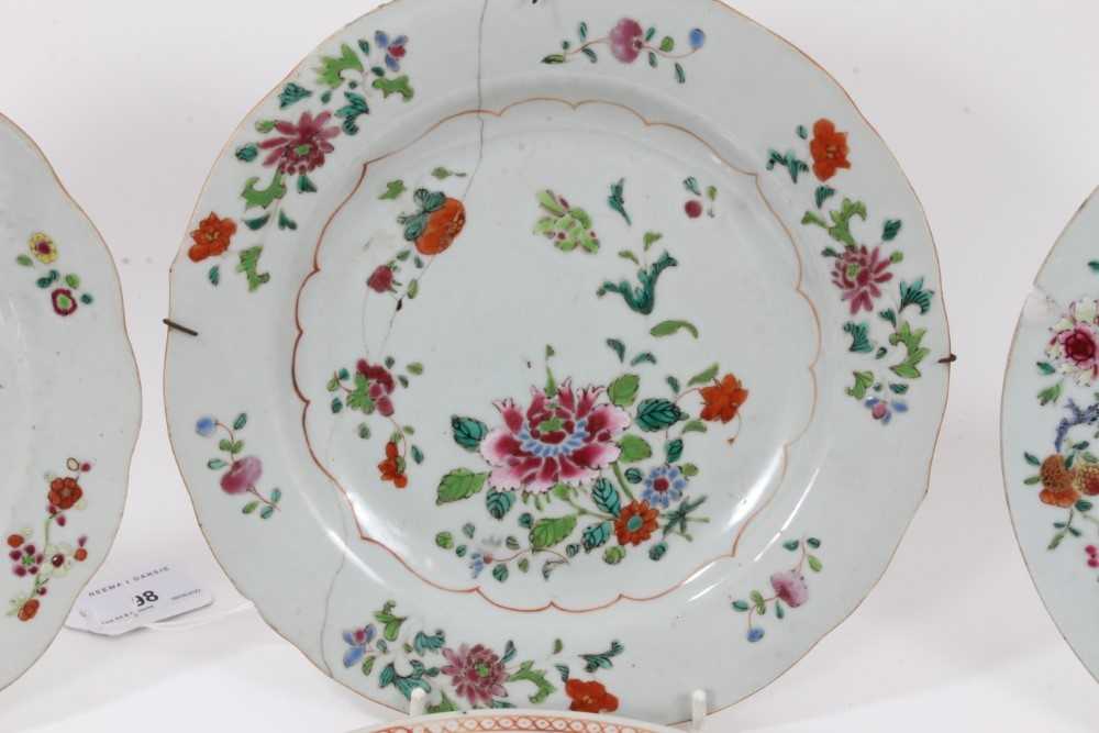 Six 18th century Chinese famille rose porcelain plates, each painted with flowers - Image 3 of 8