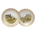 Pair of Royal Copenhagen porcelain dishes painted with game birds.