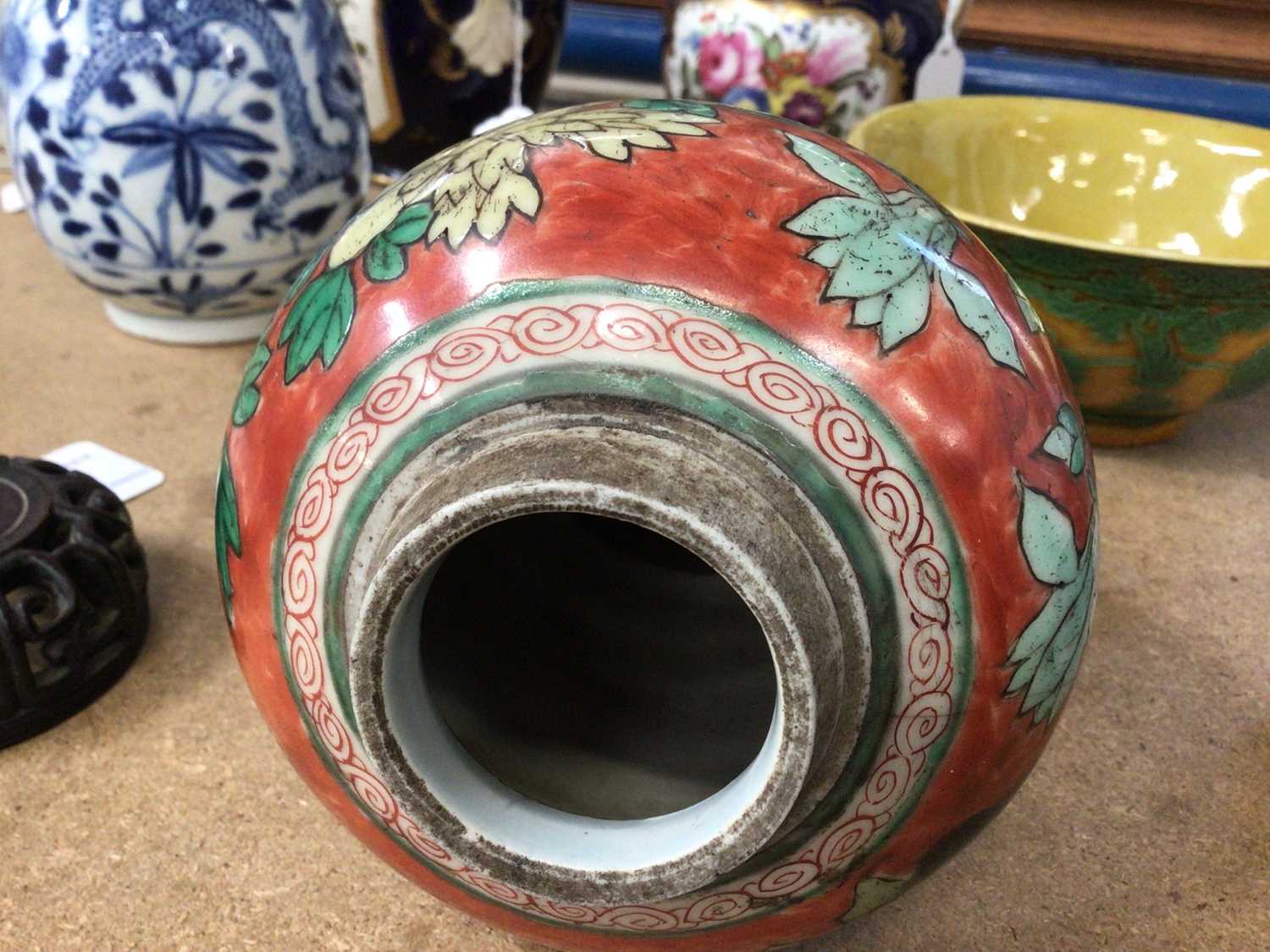 Chinese Wucai baluster jar, 17th century, decorated with a bird in flight amongst rockwork and flowe - Image 13 of 14