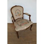 Louis XVI style carved beech tapestry upholstered open armchair.