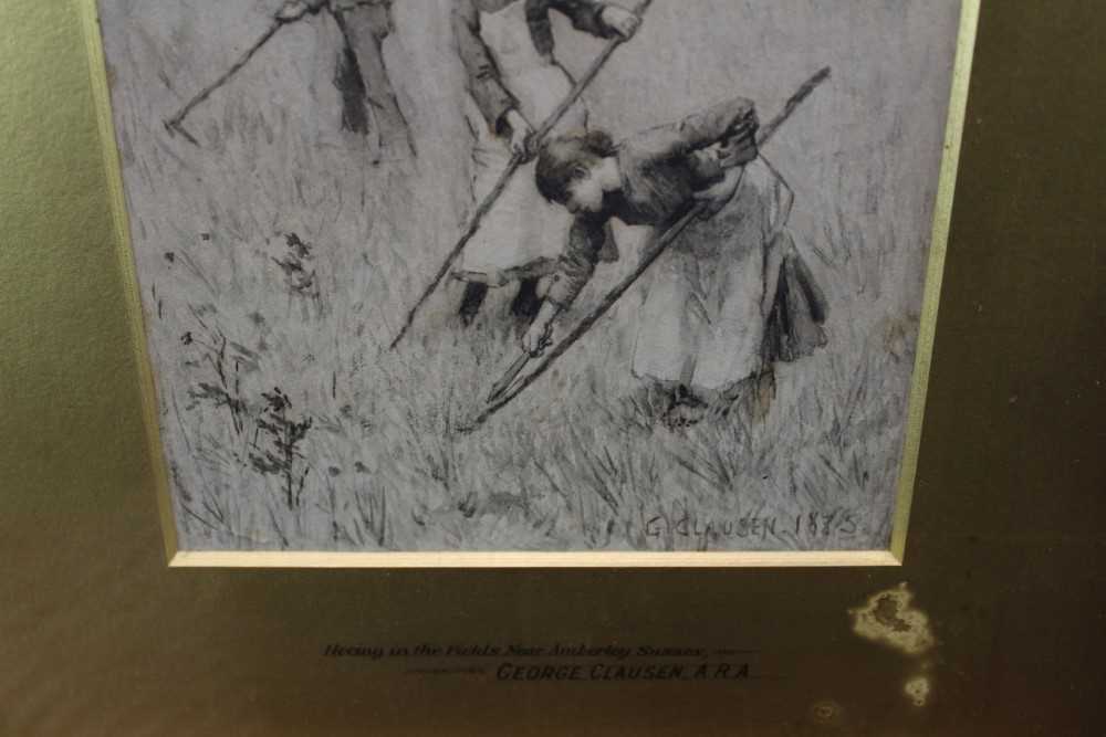 George Clausen (1852-1944) pair of monochrome watercolours - 'Hoeing in the Fields Near Amberley, Su - Image 13 of 16