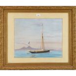 Antonio De Simone (1851-1907) gouache - a yacht at anchor, signed and dated '90, 38cm x 46cm, togeth