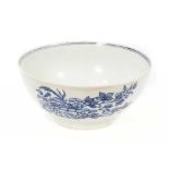 A rare Isleworth blue and white porcelain bowl, circa 1770, transfer printed with a variation of the