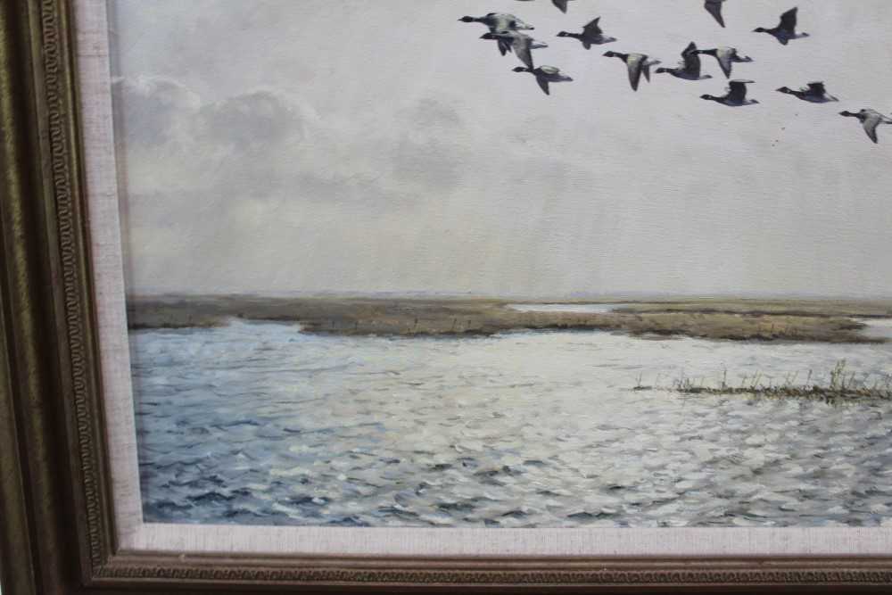 *Julian Novorol (b.1949) pair of oils on canvas - Geese over the Marshes, signed and dated 1989, 40. - Image 7 of 17