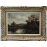 Samuel Foster, oil on canvas - A view of the Thames at Windsor, the castle beyond, signed, 39cm x 59