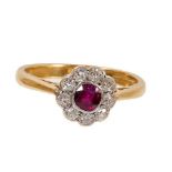 Ruby and diamond cluster ring with original receipt dated 1935