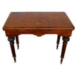 Victorian inlaid figured burr walnut card table