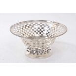 1920s silver dish with pierced chequered decoration, engraved initial and date and gadrooned border