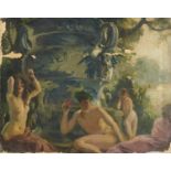 *Gerald Spencer Pryse (1882-1956) oil on canvas - Nudes and Fountain, titled to exhibition label ver