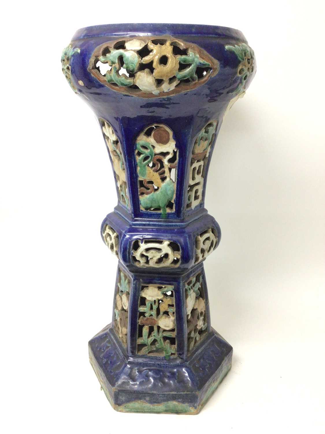 Antique Chinese ceramic jardiniere stand, damages to frieze