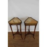 Pair of late 19th century French plant stands with triangular marble tops