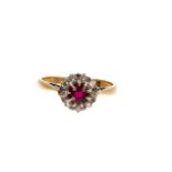 Ruby and diamond cluster ring