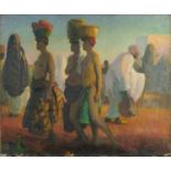 *Gerald Spencer Pryse (1882-1956) oil on canvas - Water bearers, Africa, 63 x 77cm