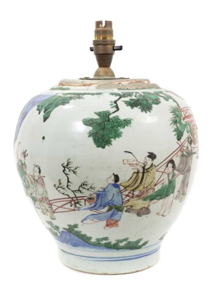 Chinese bulbous famille verte vase, now as a lamp - Image 2 of 9