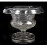 A Regency cut glass pedestal bowl, with a folded rim, on a stepped circular base, 24cm high