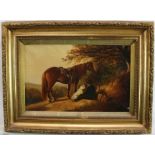 Follower of Edward Smythe, oil on canvas, Boy resting with horse and dog, bears signature.