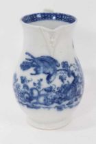 Worcester blue and white jug, circa 1780, printed in blue with the Parrot Pecking Fruit pattern, mas