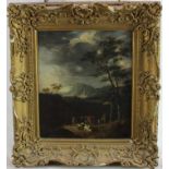 English School, early 19th century, pair of oils on canvas - extensive landscapes with figures and l