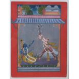 18th / 19th century Indian School gouache depiction of Vishnu and an attendant, 26 x 20cm, glazed fr