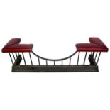 Victorian-style brass and steel club fender with red leather upholstered seats