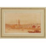 George Sidney Shepherd (1784-1862) pen, ink and sepia watercolour - Old London Bridge, signed and da