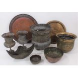 Good group of Indian and Middle Eastern metalwares, circa 19th century, including vases and bowls, w