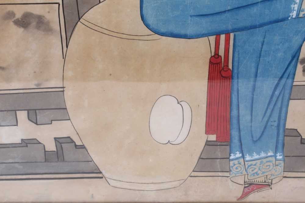 Late 19th / early 20th century Chinese watercolour depiction of a courtesan, in glazed frame, total - Image 5 of 6