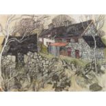 *Dione Page (1936-2021) pastel with gouache on paper - 'Farm near Dolgellau', titled, 77cm x 57cm, u