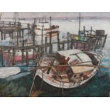 *Dione Page (1936-2021) gouache and pastel on paper -laid on board - 'Abandoned boat', signed, title