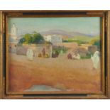 *Gerald Spencer Pryse (1882-1956) oil on canvas - Figures in a landscape, Tangiers, 40 x 51cm, frame