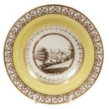 A Chamberlain’s Worcester small plate, painted with a named view of Stamford, circa 1800