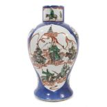 Chinese porcelain baluster vase, 19th century, decorated with figural panels in famille verte enamel