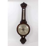 Good large rosewood 19th century barometer with carved decoration to case, the silvered dial by Ange