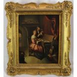 Continental School 19th Century, oil on metal - ‘The Music Lesson’, 28cm x 23cm in gilt frame