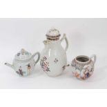 Two 18th century Chinese famille rose teapots, painted with figures, and a similar coffee pot painte