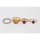 18ct gold ring with red stone intaglio, 18ct gold eternity ring, a 22ct gold ring with citrine and a
